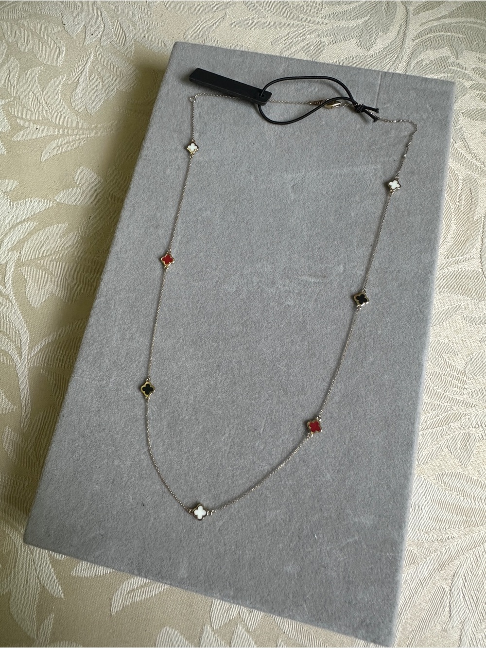 Mini Clover Station Necklace 14K Yellow Gold New 16”